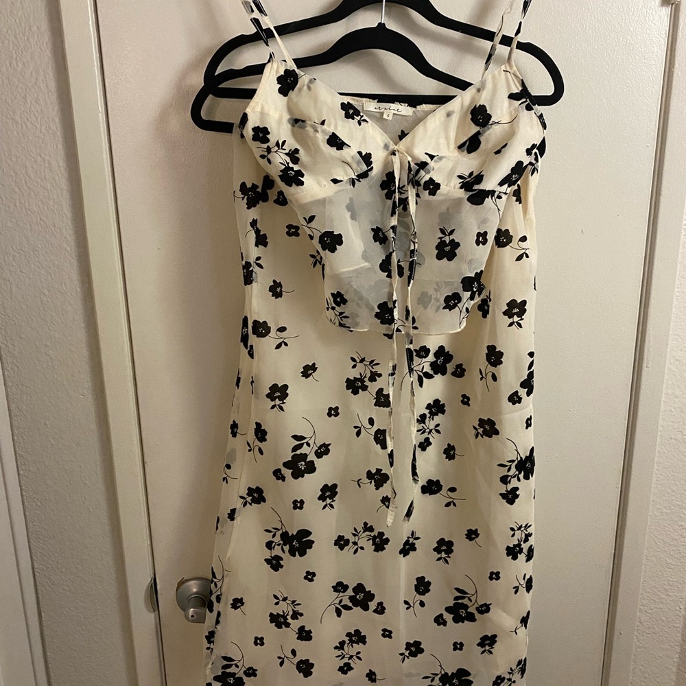 Cream and Black Spaghetti Strap Slip Dress for Wedding Guest